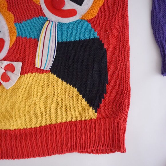Vintage Nuggets Red Purple Cotton Blend Clown Circus Applique Knit Sweater L - Picture 5 of 10